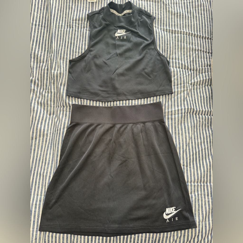 Nike Black Ribbed Crop Top And Matching Skirt Set